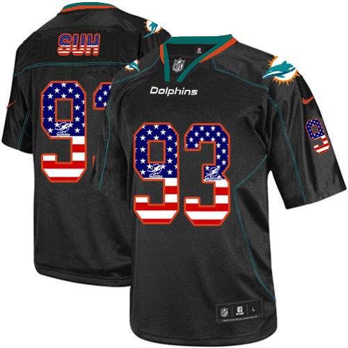 Men's Elite Ndamukong Suh Nike Jersey Black - #93 USA Flag Fashion NFL Miami Dolphins